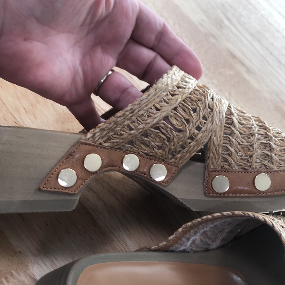 Kelsi Dagger Natural Woven Slide Mules with Brown Accents - Picture 7 of 9